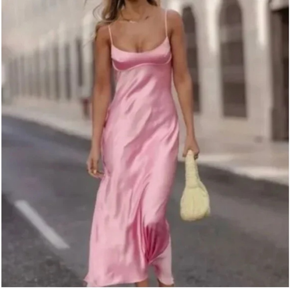 ZARA Satin Effect Cutout Midi Dress - Picture 4 of 8